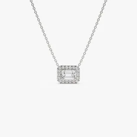 0.90 ctw 14K Halo Setting Emerald Cut Lab Grown Diamond Necklace - Taylor