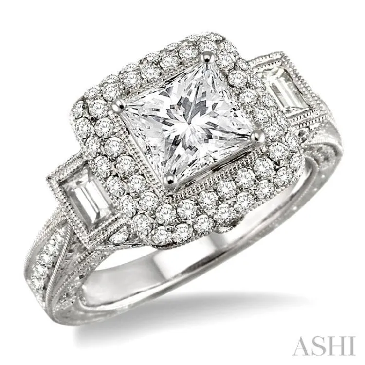 1 1/3 Ctw Diamond Semi-Mount Engagement Ring in 18K White Gold