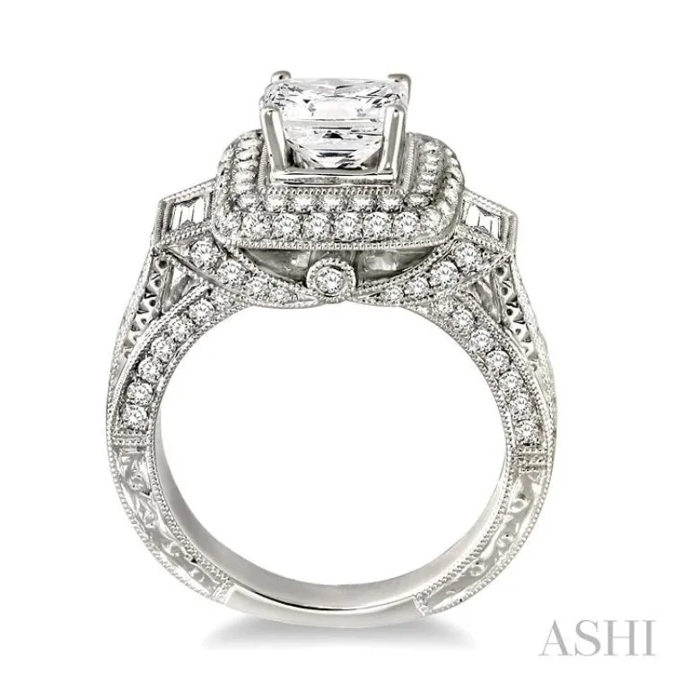 1 1/3 Ctw Diamond Semi-Mount Engagement Ring in 18K White Gold