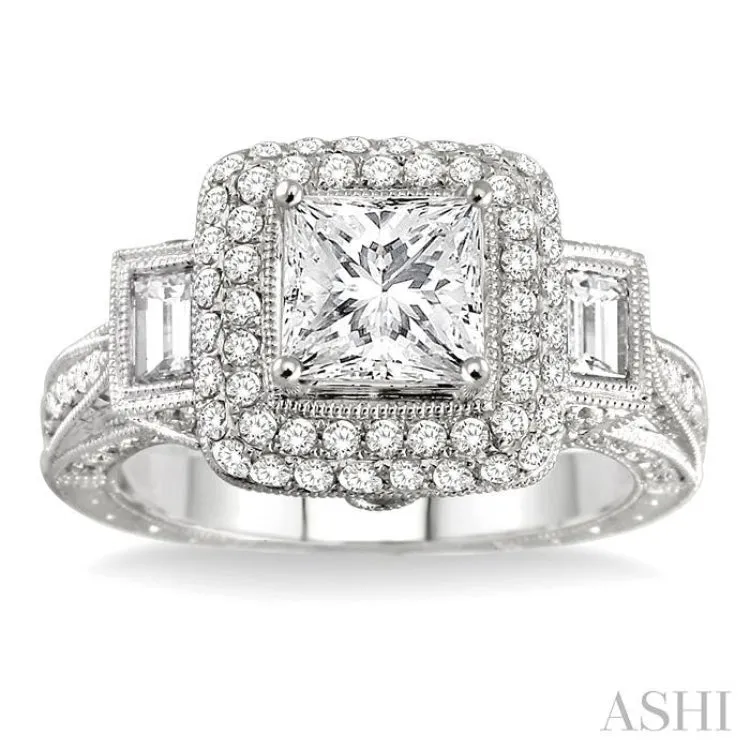 1 1/3 Ctw Diamond Semi-Mount Engagement Ring in 18K White Gold