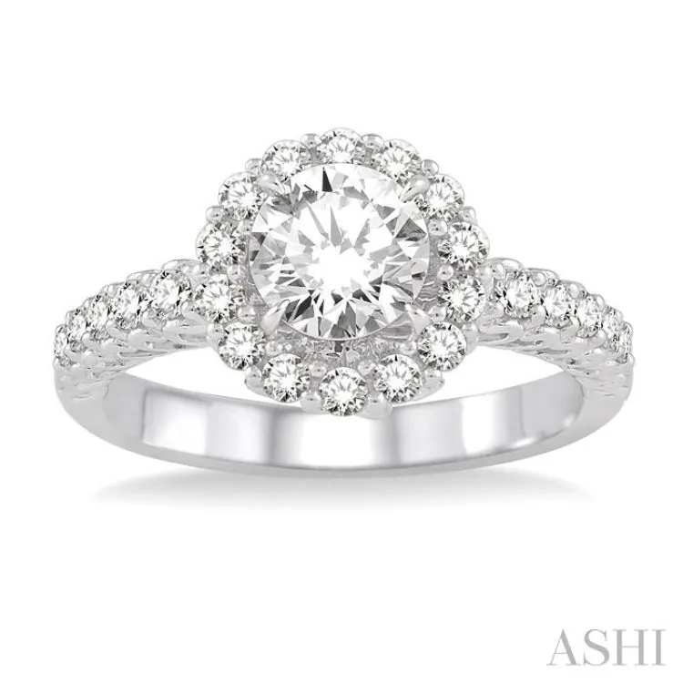 1 1/4 Ctw Diamond Engagement Ring with 3/4 Ct Round Cut Center Stone in 14K White Gold