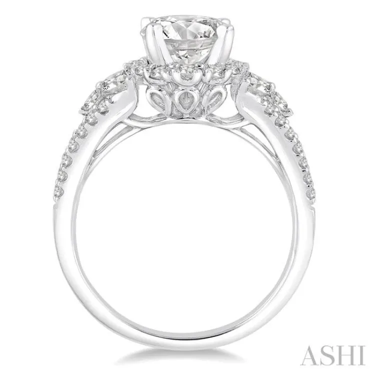 1 Ctw Diamond Semi-mount Engagement Ring in 14K White Gold