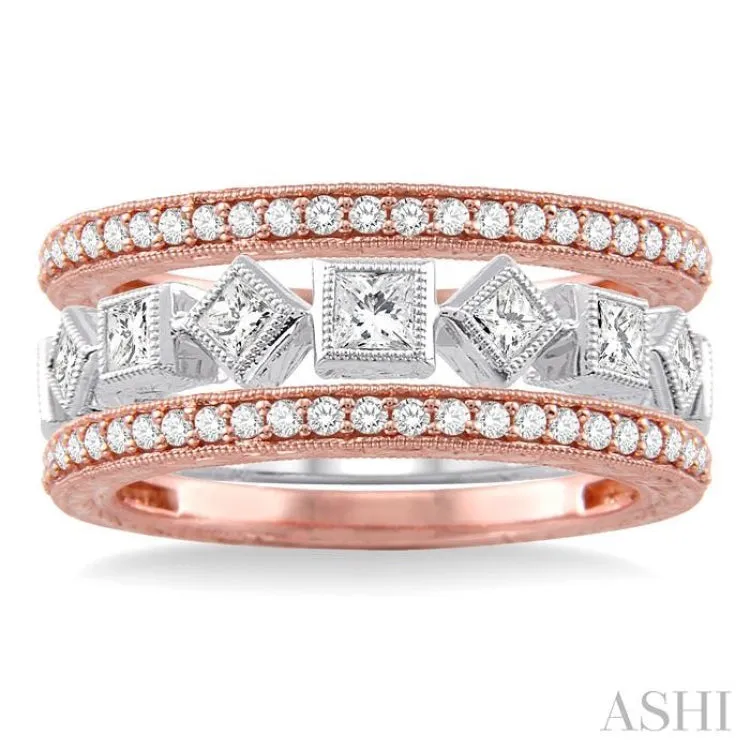 1 Ctw Diamond Wedding Set in 14K Rose and White Gold