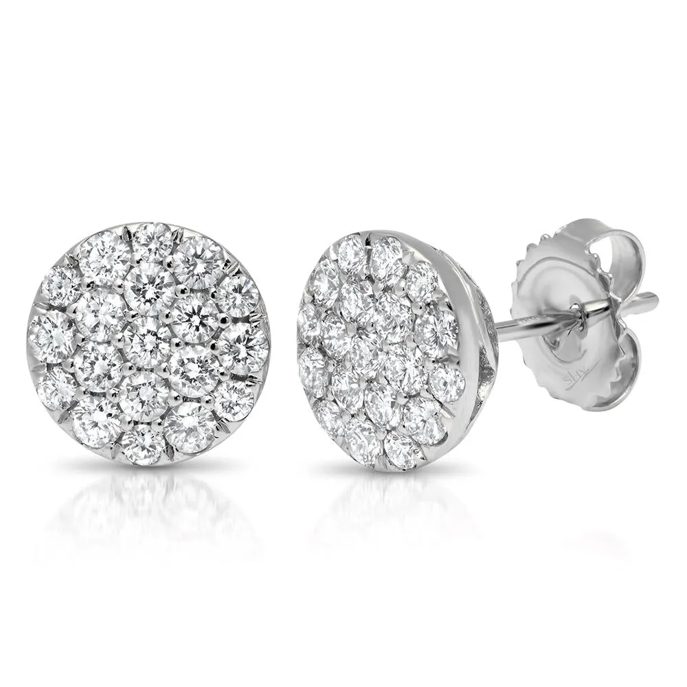 14k Gold 1.01 Ct Diamond Pave Circle Stud Earring, Available in White, Rose and Yellow Gold