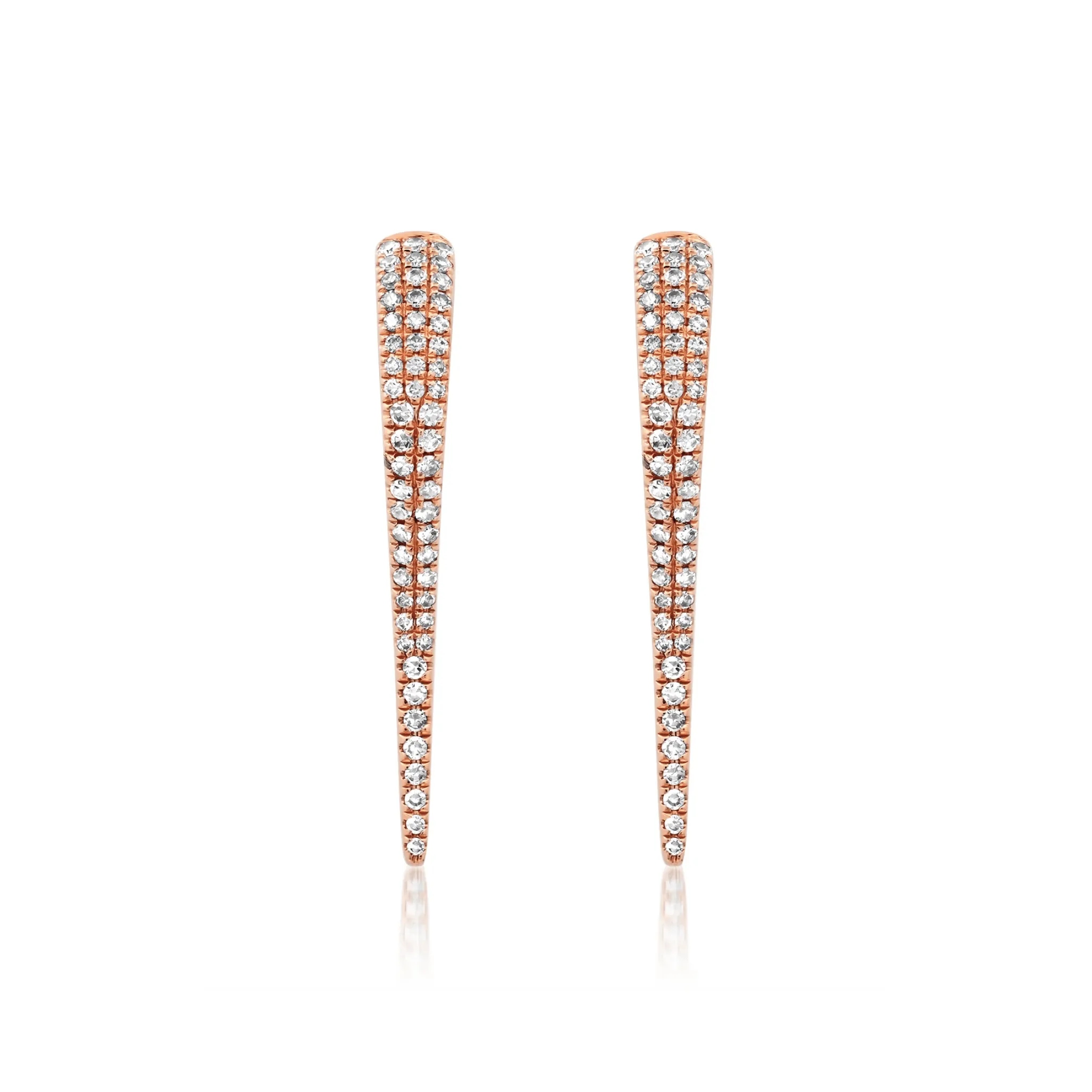 14K Gold and "Pave" Diamond Dagger Hoops Earrings, Large