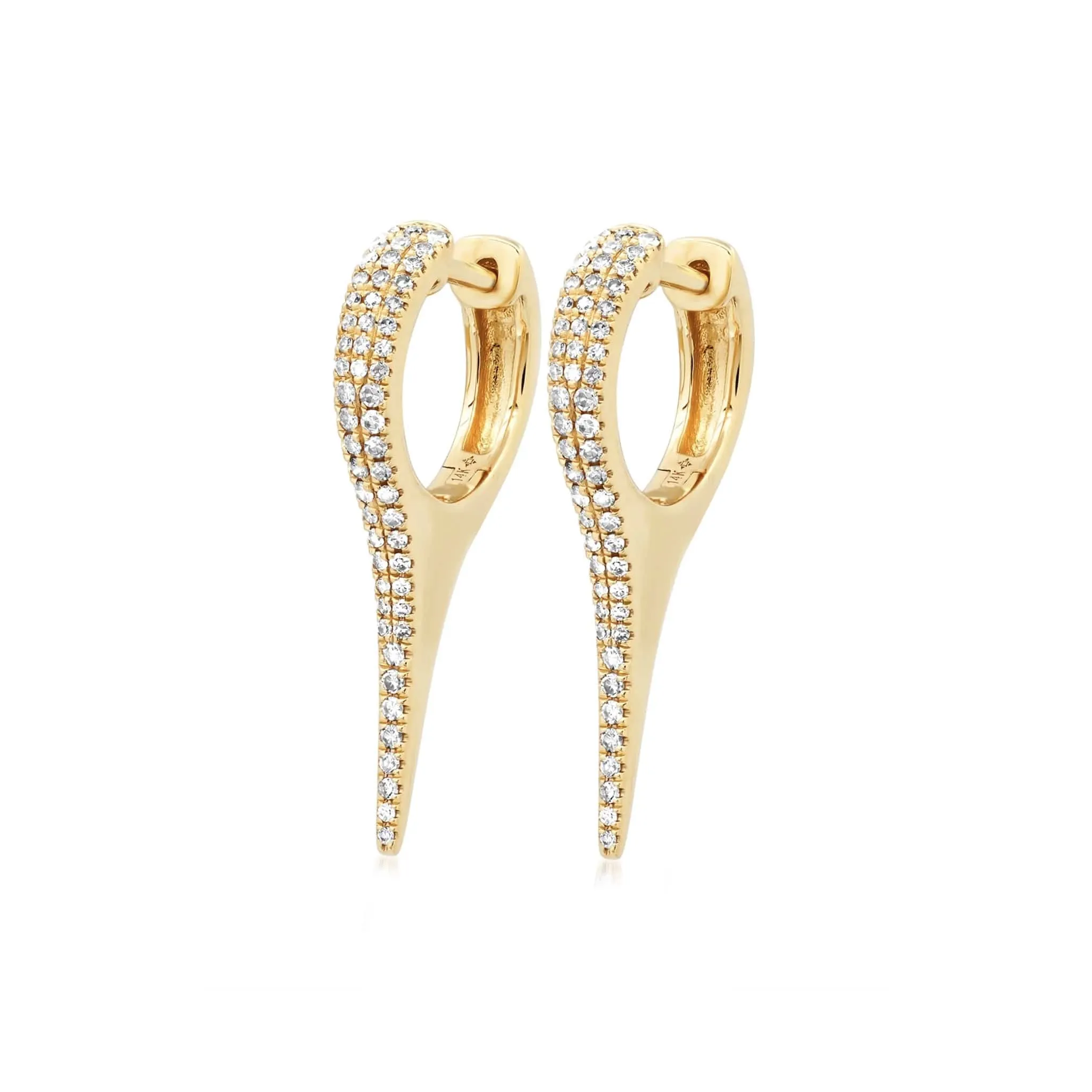 14K Gold and "Pave" Diamond Dagger Hoops Earrings, Large