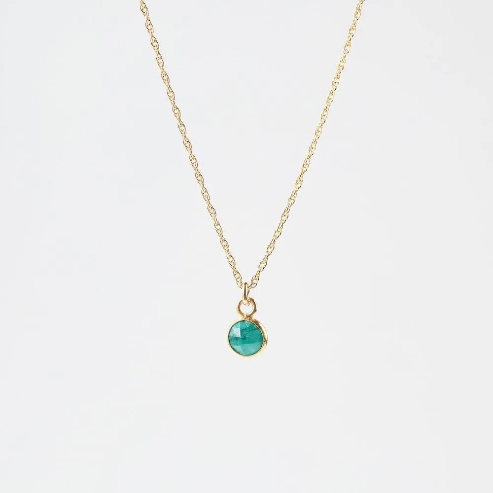 14k Gold Filled Chain with 6mm Bezel-Set Green Chalcedony