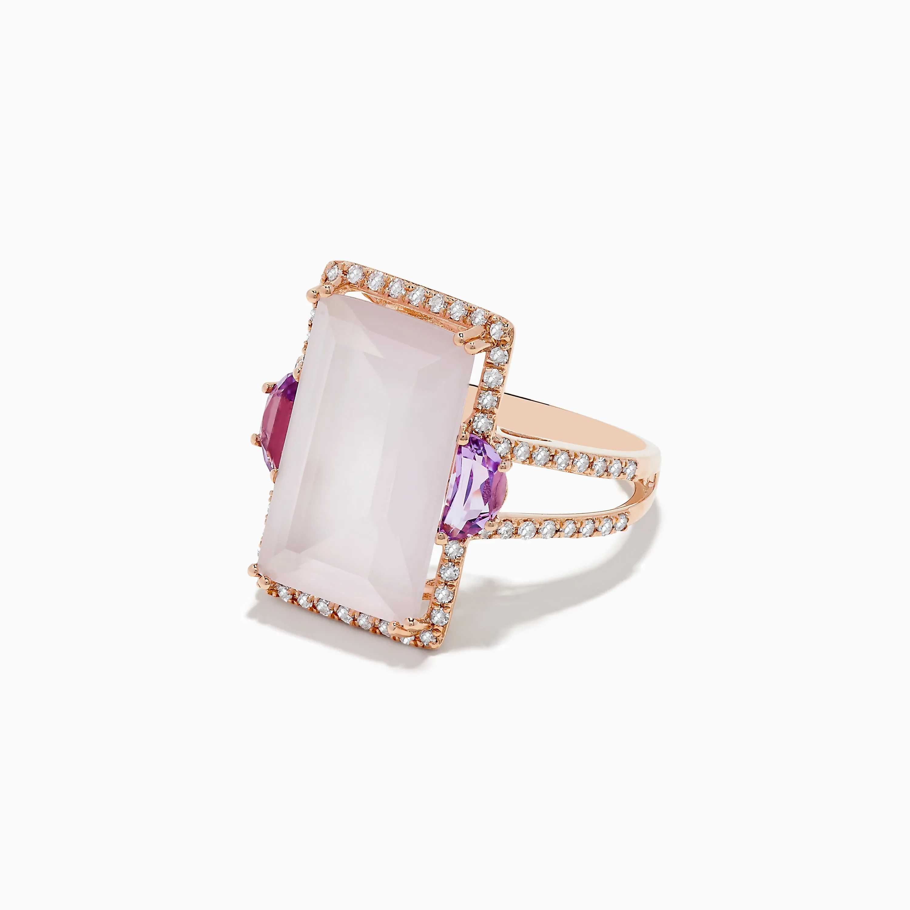 14K Rose Gold Pink Rose Quartz, Pink Amethyst and Diamond Ring