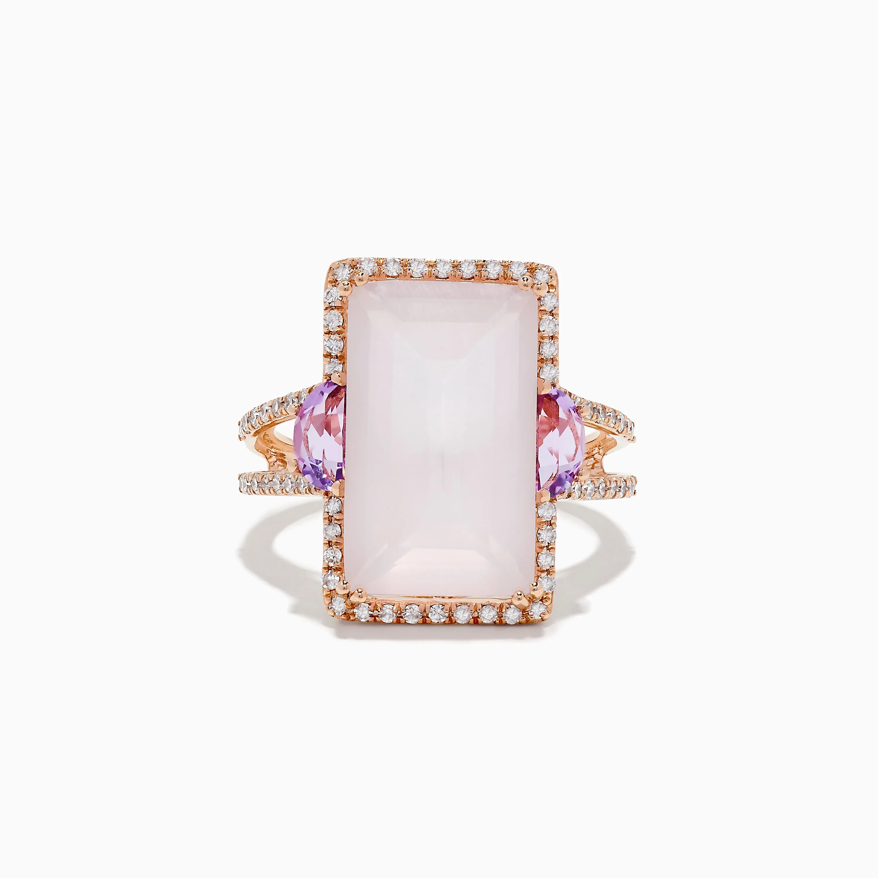 14K Rose Gold Pink Rose Quartz, Pink Amethyst and Diamond Ring