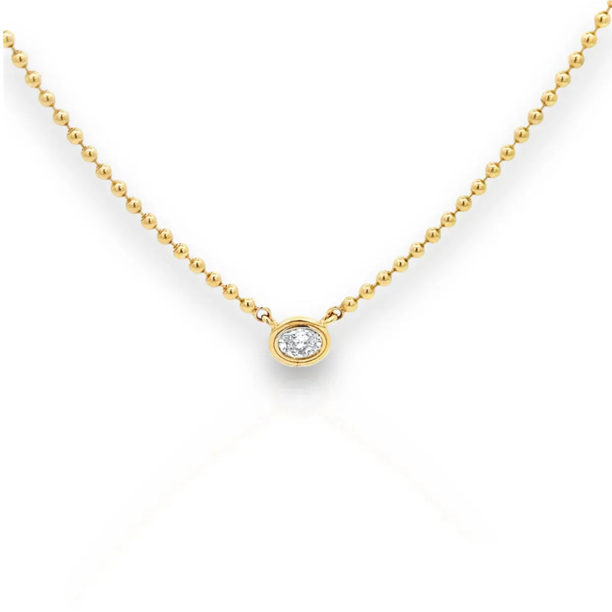 14K Round Double Bezel Diamond Necklace