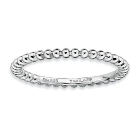 1.5mm Rhodium Plated Sterling Silver Stackable Beaded Band