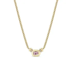 1.60 ctw Radiant Pink Sapphire Bezel Curb Chain Necklace