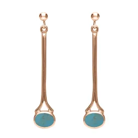 18ct Rose Gold Turquoise Long Drop Earrings