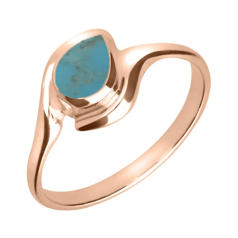 18ct Rose Gold Turquoise Offset Pear Ring