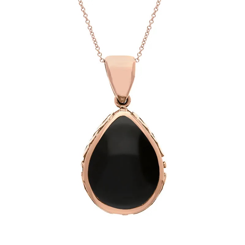 18ct Rose Gold Whitby Jet Lapis Lazuli Double Sided Celtic Pear Cut Fob Necklace