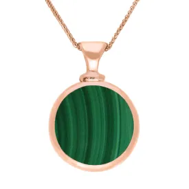 18ct Rose Gold Whitby Jet Malachite Double Sided Round Dinky Fob Necklace