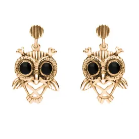 18ct Rose Gold Whitby Jet Owl Stud Earrings