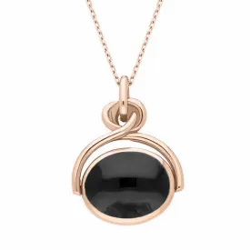 18ct Rose Gold Whitby Jet White Mother of Pearl Oval Swivel Fob Necklace