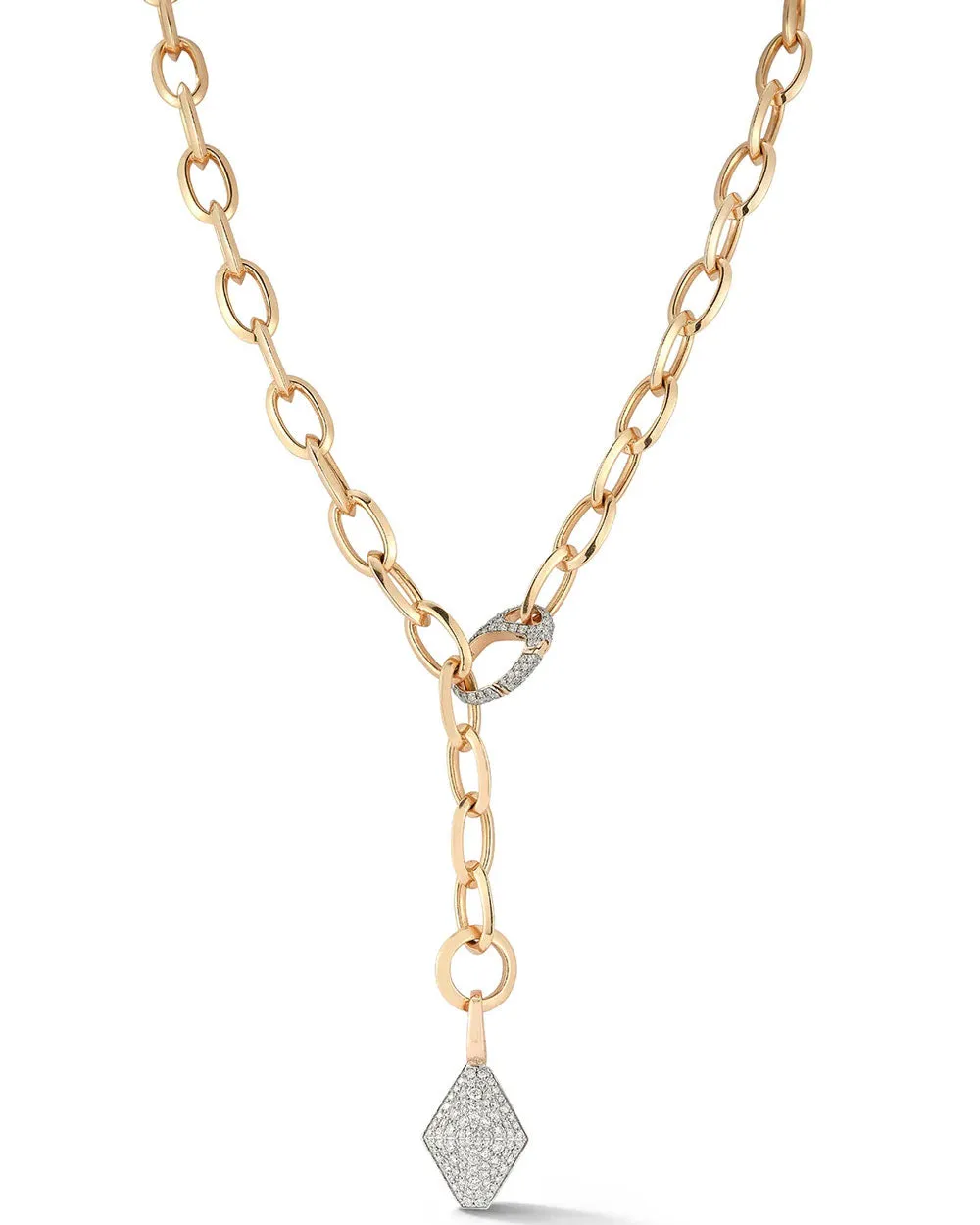 18k Rose Gold Oval Diamond Chain Link Necklace