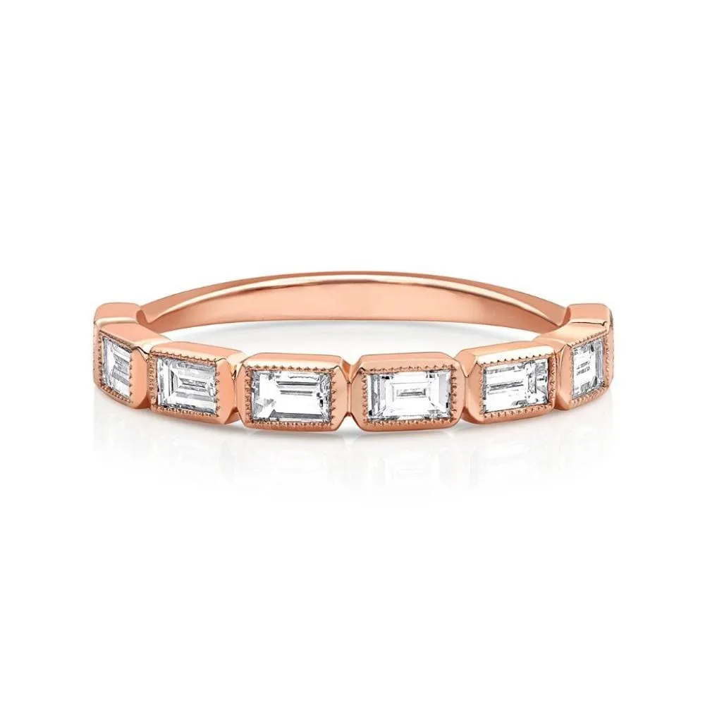 18kt Rose Gold Emerald-Cut Diamond Half Band