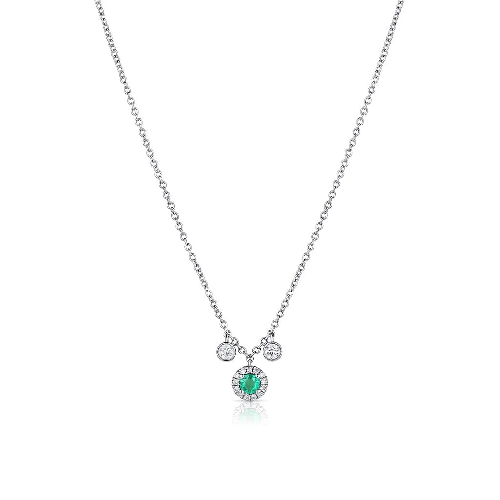 18kt White Gold Emerald Diamond 2 Dangle Necklace