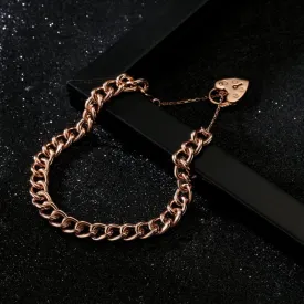 7mm Rose Gold Filled Heart Padlock Bracelet Safety Chain 8 Inch