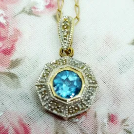 9ct Gold, Topaz & Diamond Pendant & Chain