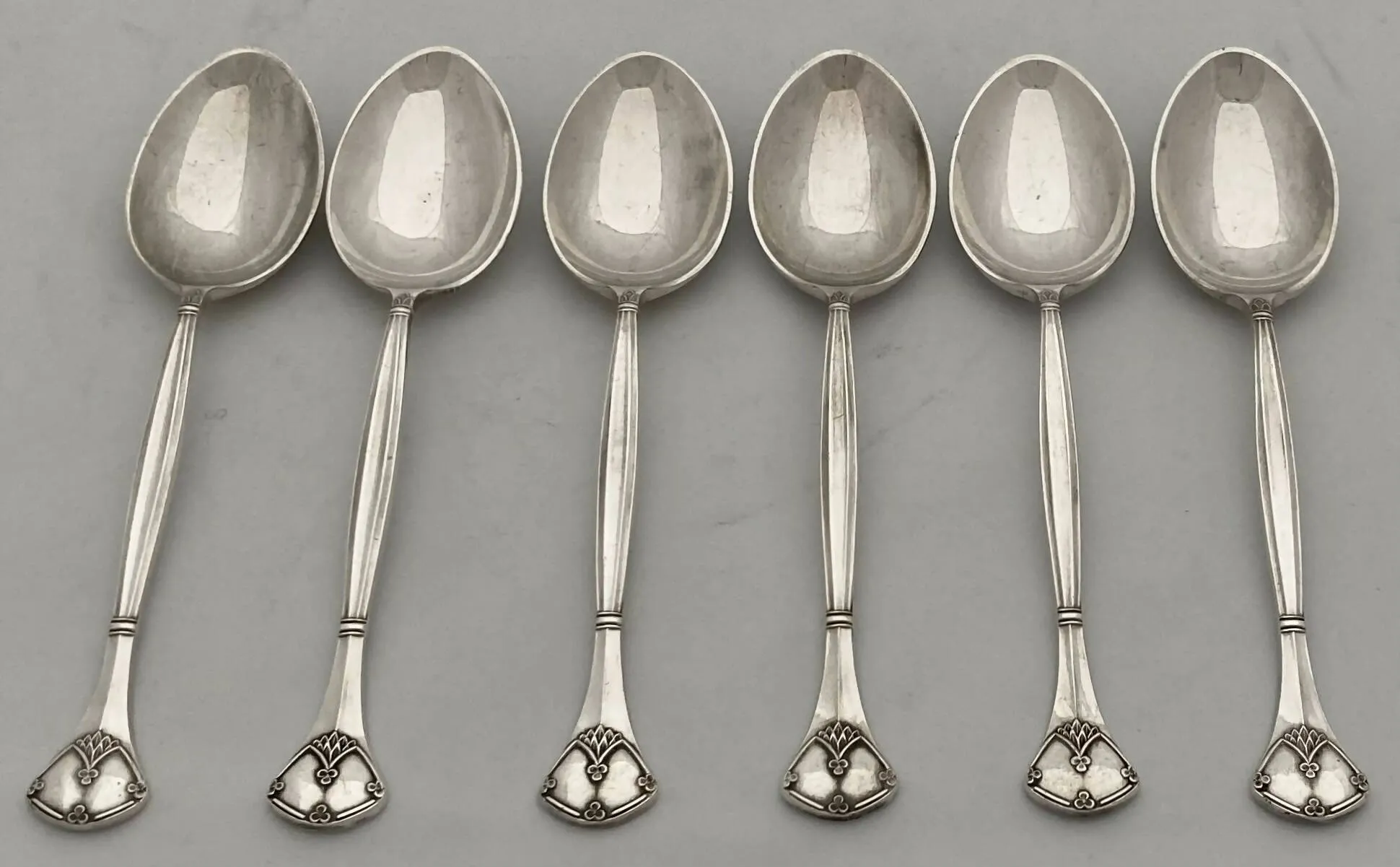 A George V Set of Six Silver Plated Teaspoons in the Arts & Crafts Manner, circa 1928.