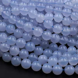 AA Grade Natural Blue Chalcedony Round Smooth 4mm 6mm 8mm 10mm Beads Gemmy Clear Gemstone 15.5" Strand