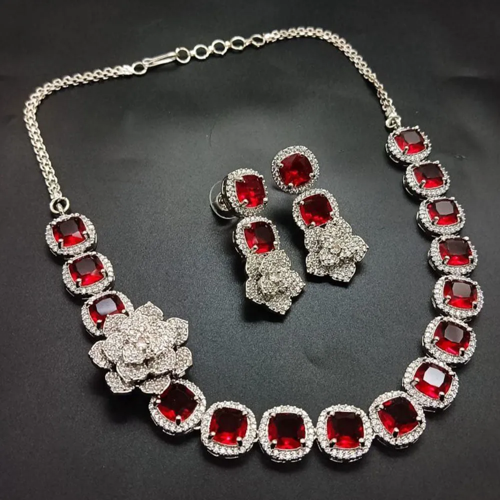 Aamrapali Silver Plated AD Choker Necklace Set