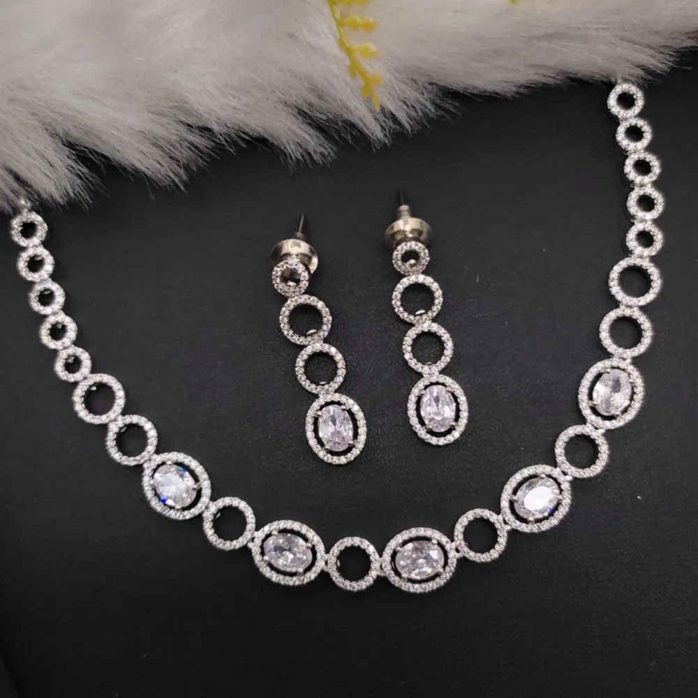 Aamrapali Silver Plated AD Necklace Set