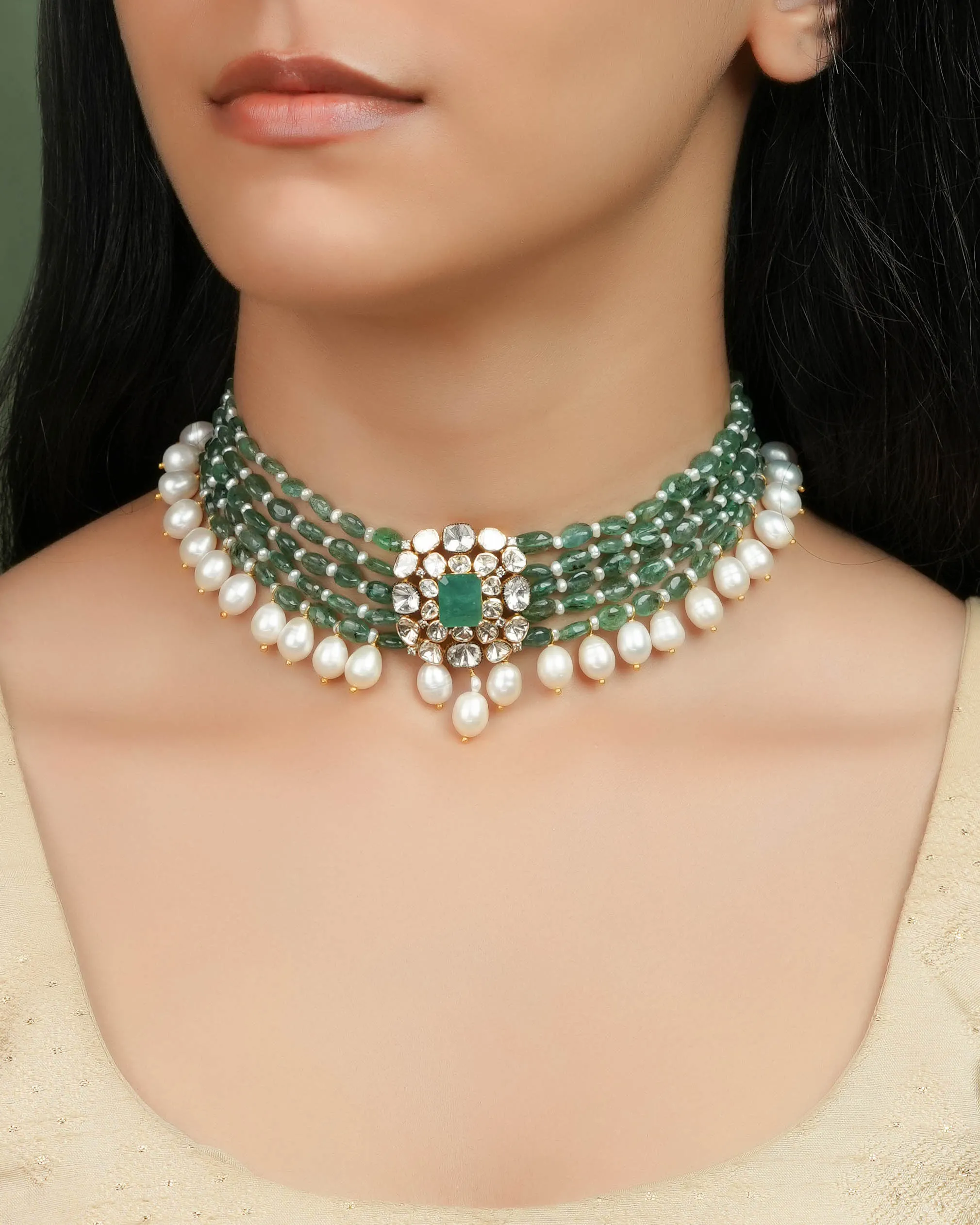 Akriti Polki And Diamond Bead Choker