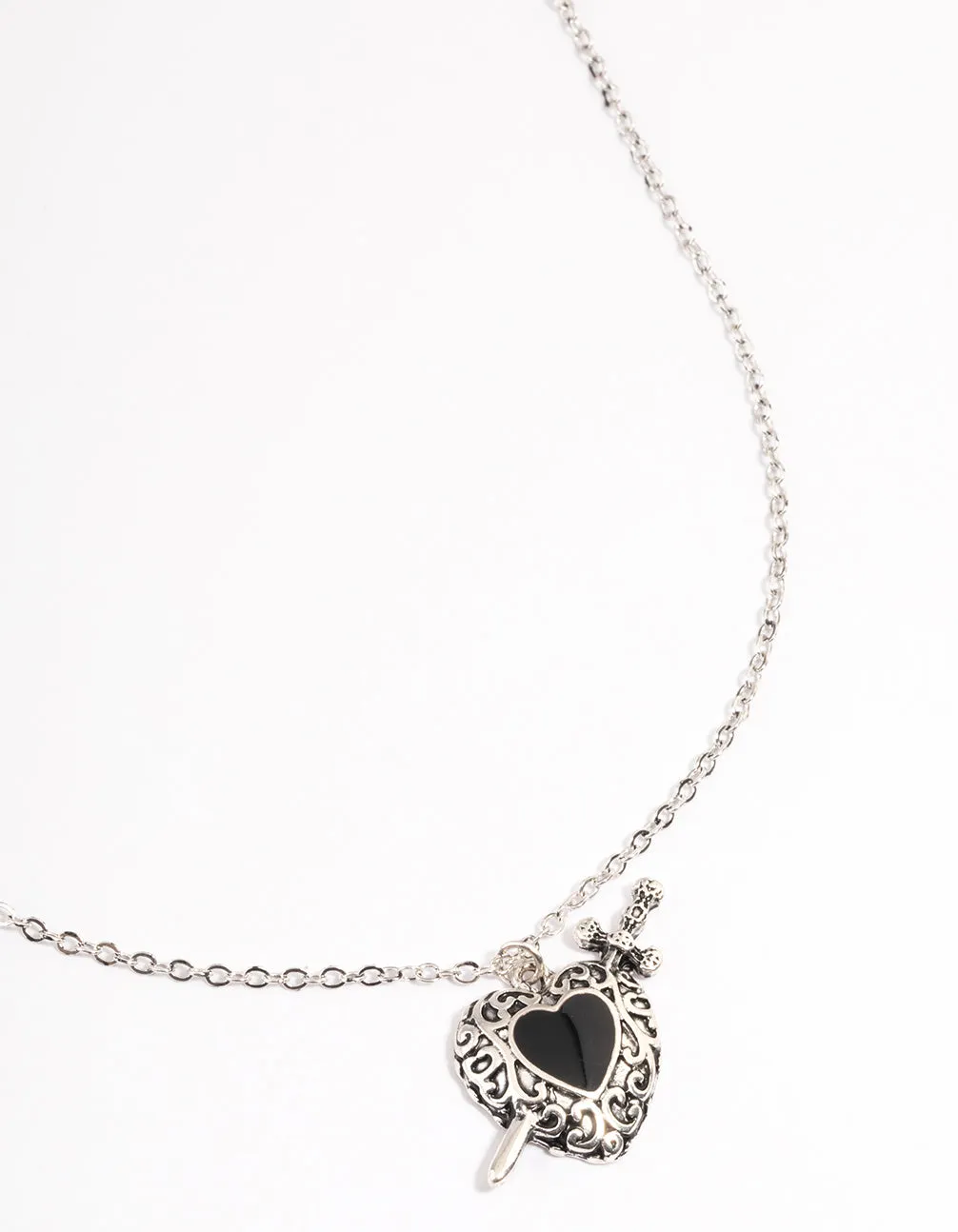 Antique Silver Pierced Heart Necklace