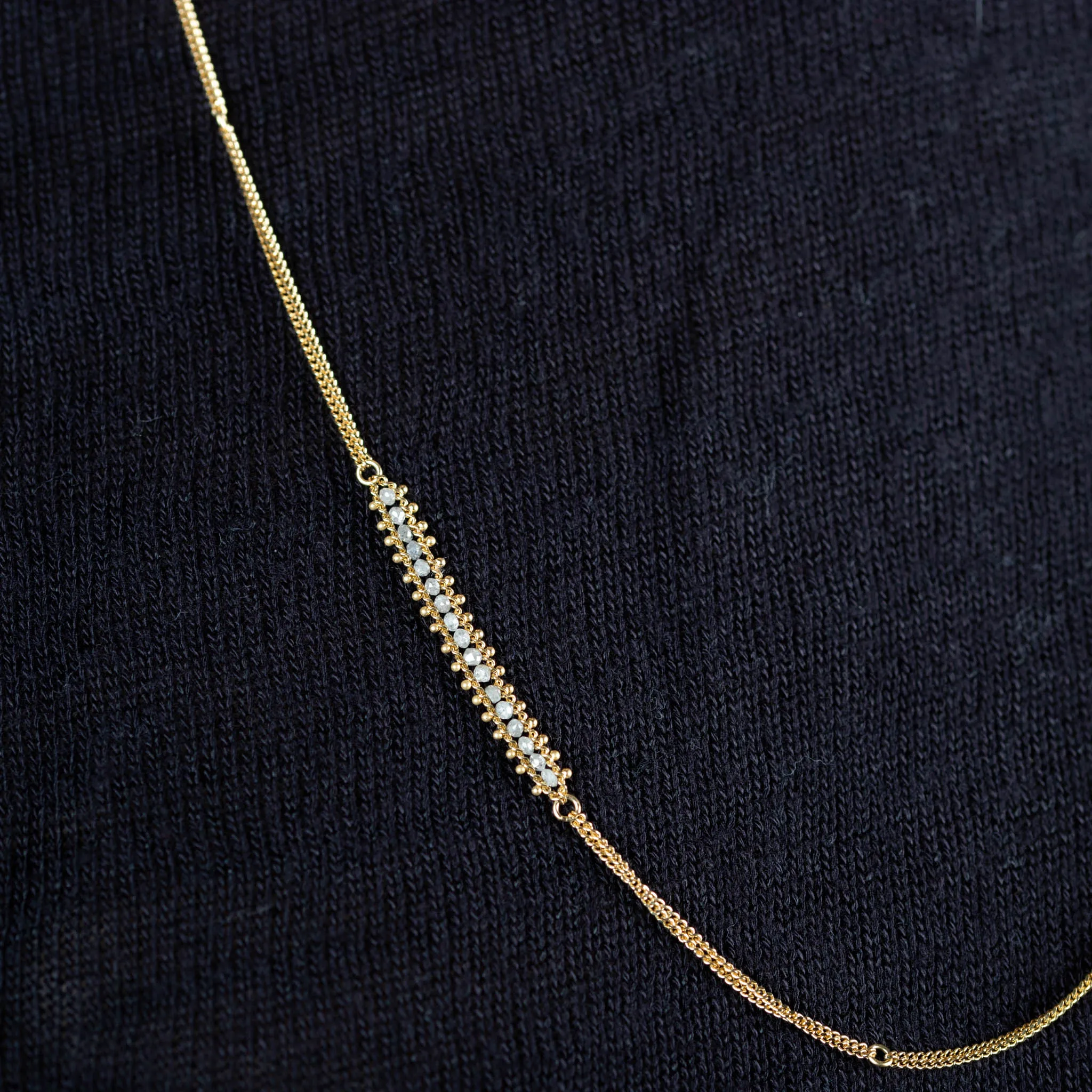 Asymmetrical Woven Station Necklace in Silver Diamond