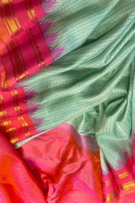 Beautiful Green Gadwal Silk Saree - Handloom Elegance