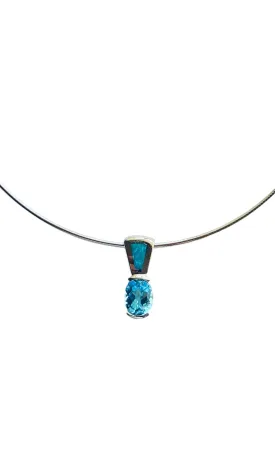 Blue Topaz Opal Yellow Gold Slide Pendant Necklace