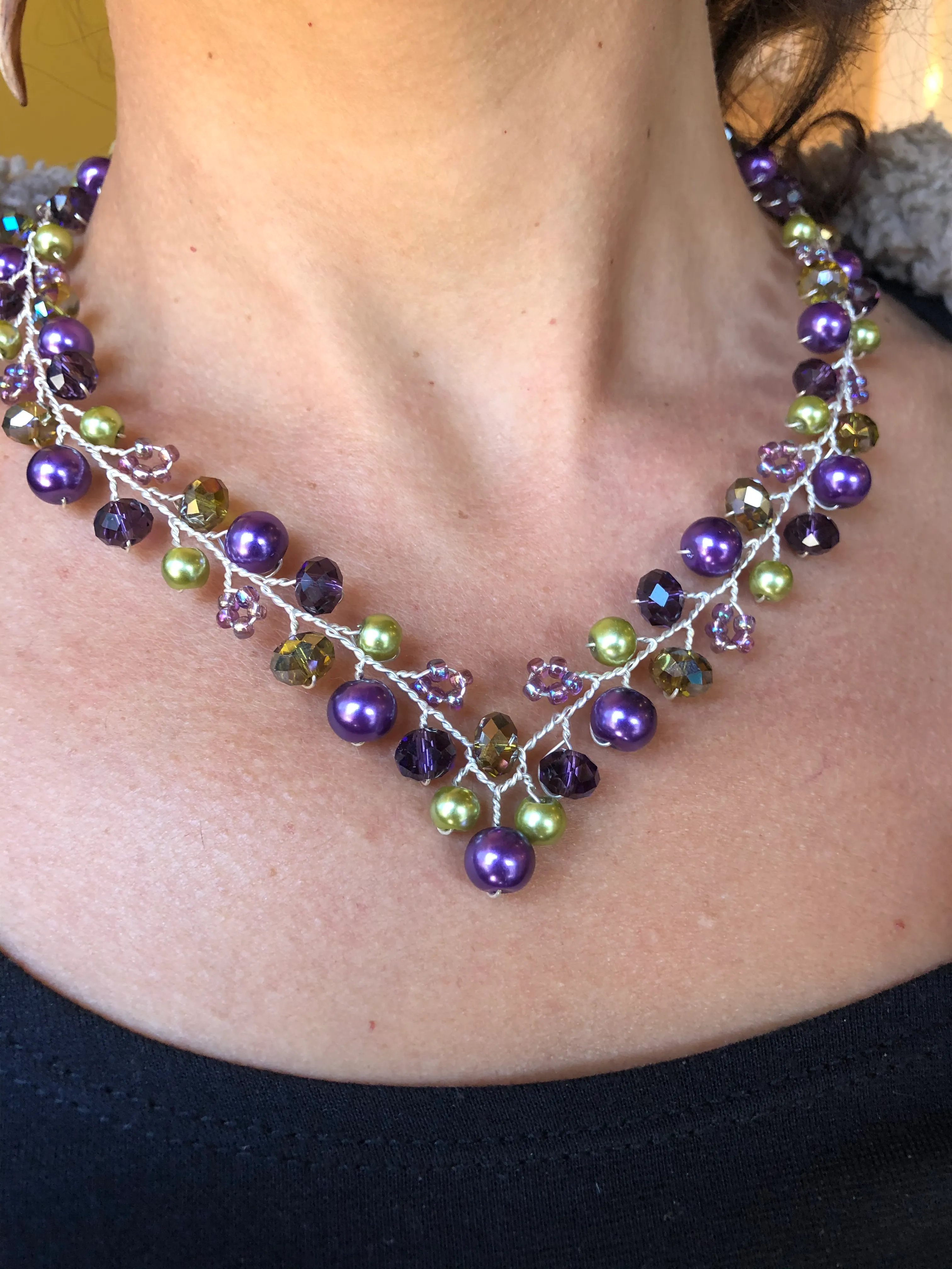 Branch Necklace- Purple & Green