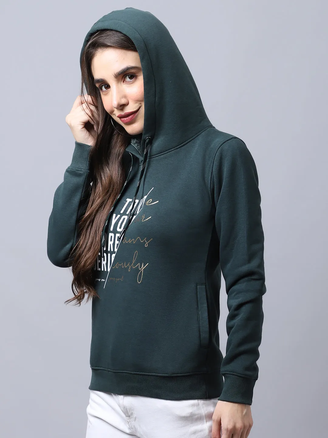 Cantabil Bottle Green Sweatshirt for Women's