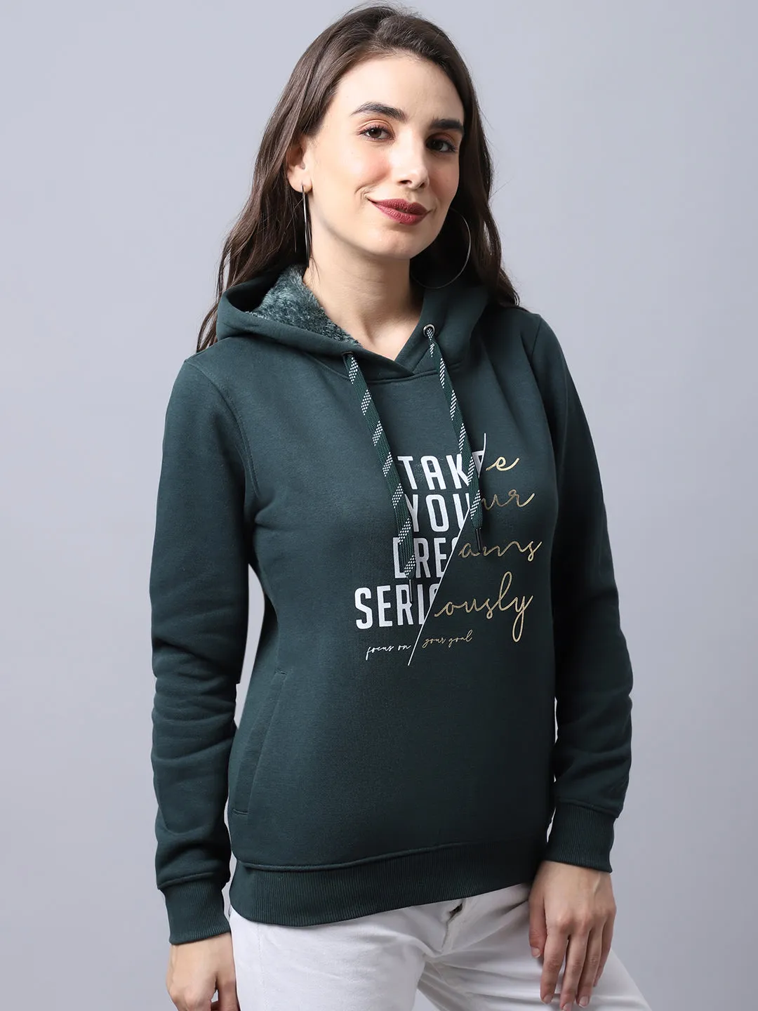 Cantabil Bottle Green Sweatshirt for Women's