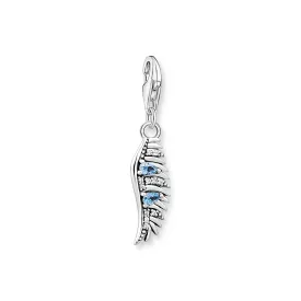 Charm Pendant Phoenix feather with blue stones silver