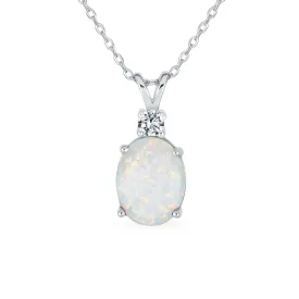 Classic CZ 5CT Solitaire Created Oval Opal Pendant Necklace 925 Silver