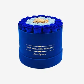 Classic Royal Blue Suede Box | Royal Blue & Light Blue Roses | Target