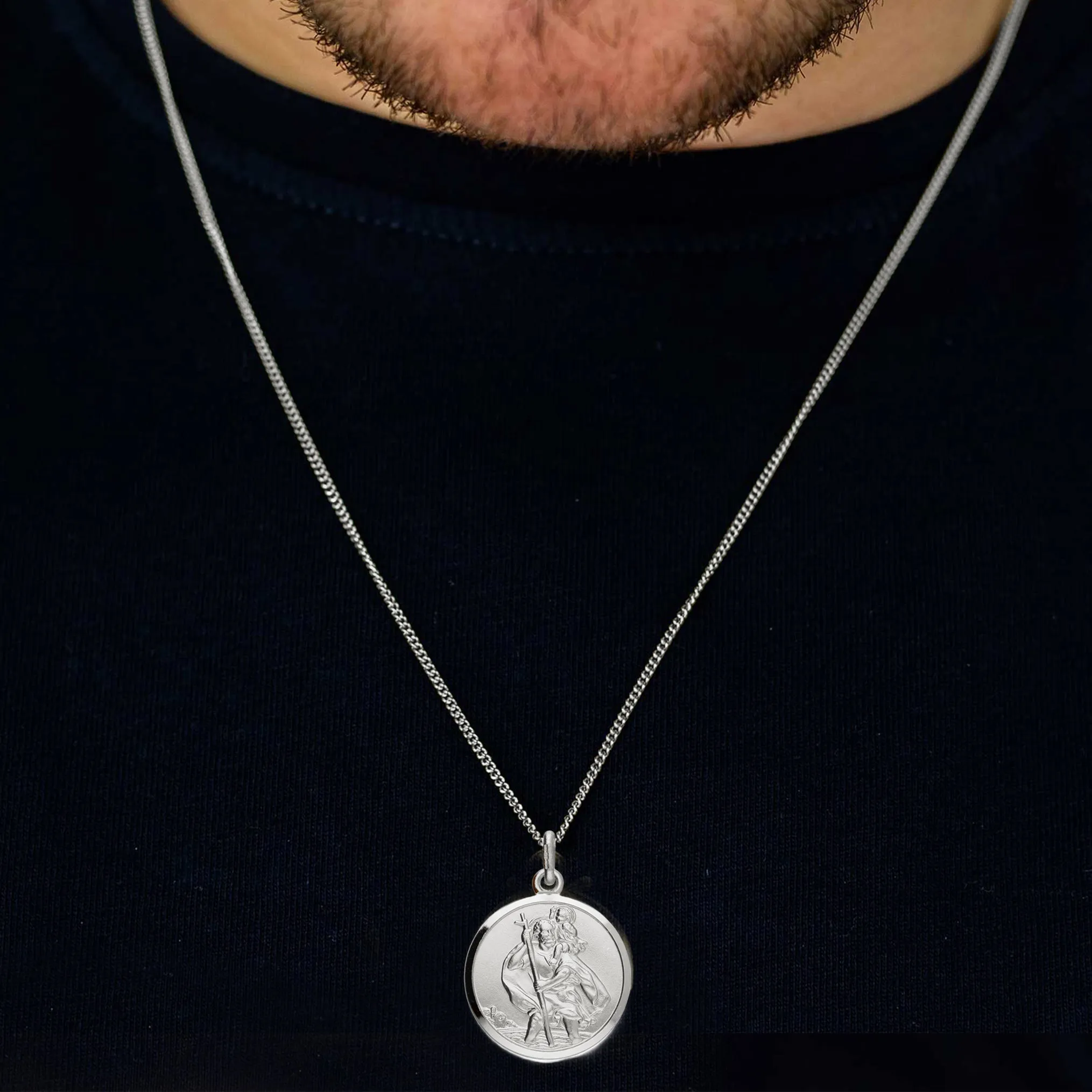 Classic St Christopher Necklace Sterling Silver 24mm