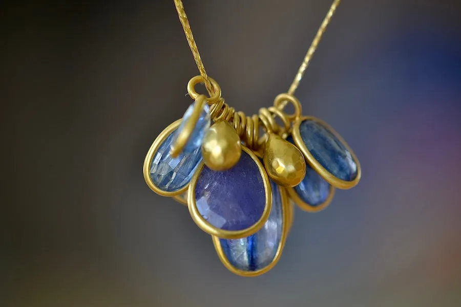 Colette Cluster with Gold Drops, Kyanite and Tanzanite Necklace