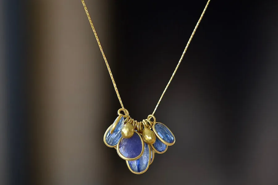 Colette Cluster with Gold Drops, Kyanite and Tanzanite Necklace