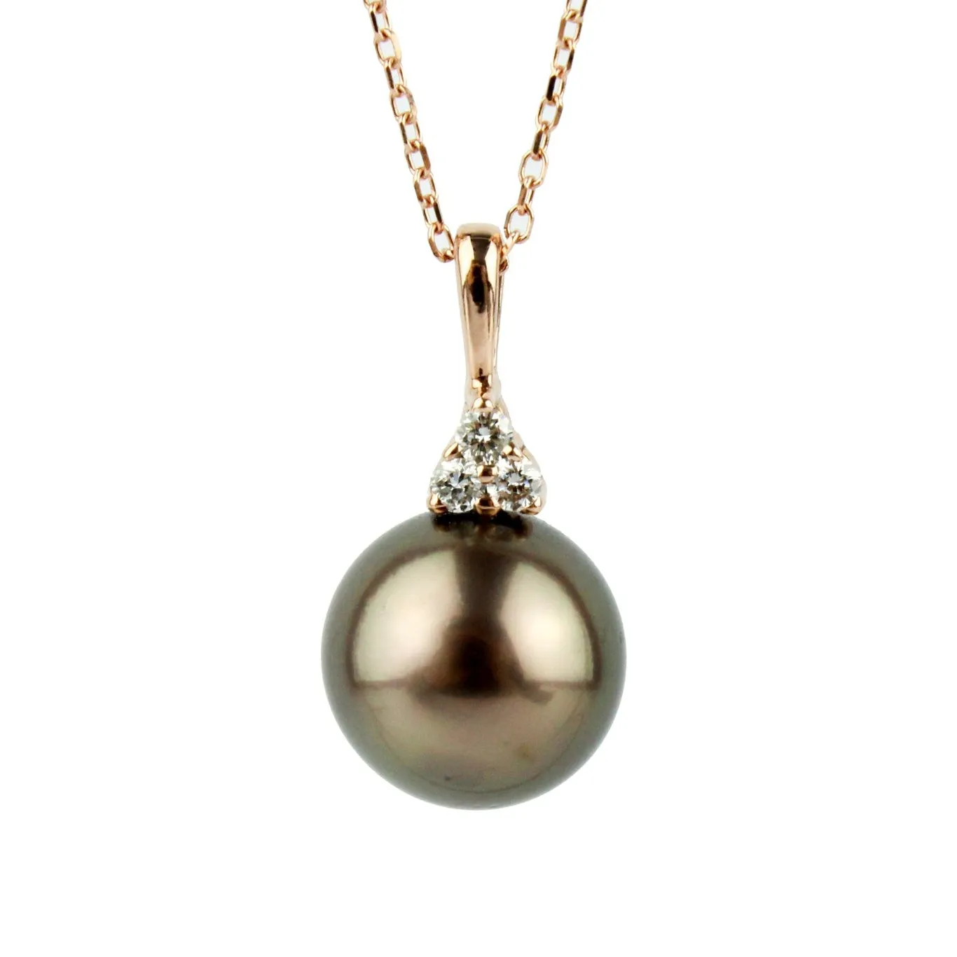 Coppery Aubergine Tahitian Pearl & Diamond Toru Necklace on 14K Rose Gold