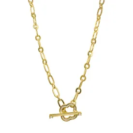 Crystal Clover Paper Clip Chain Toggle Necklace gold