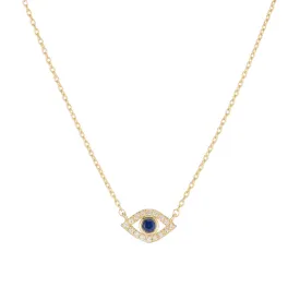 Diamond and Sapphire Evil Eye Necklace, 14k