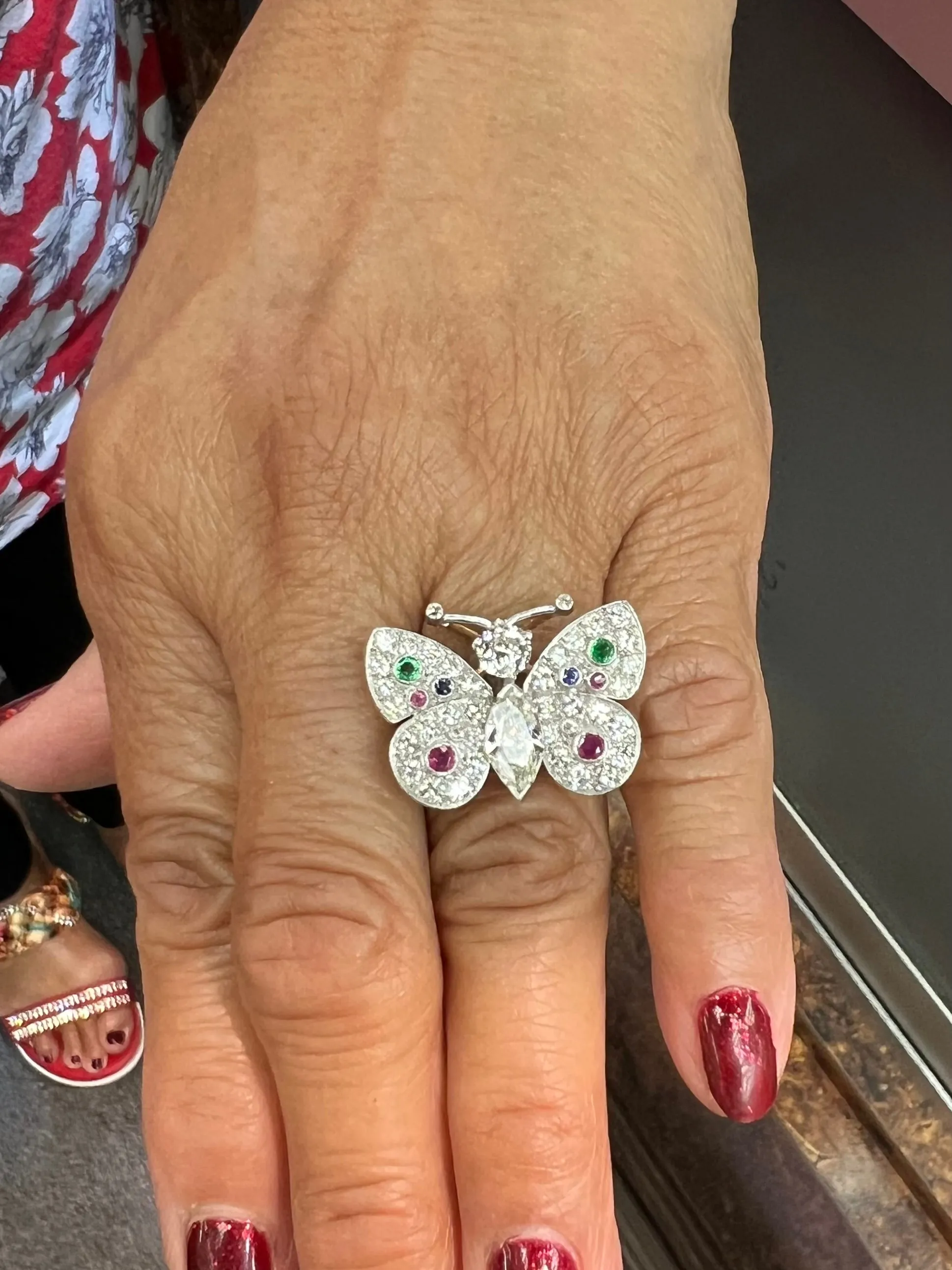 Diamond Emerald Ruby Sapphire Platinum Gold Butterfly Ring