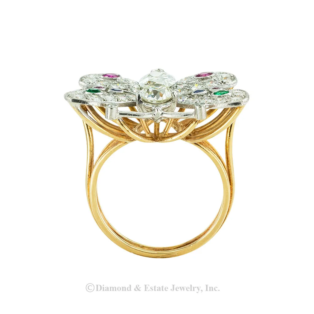 Diamond Emerald Ruby Sapphire Platinum Gold Butterfly Ring